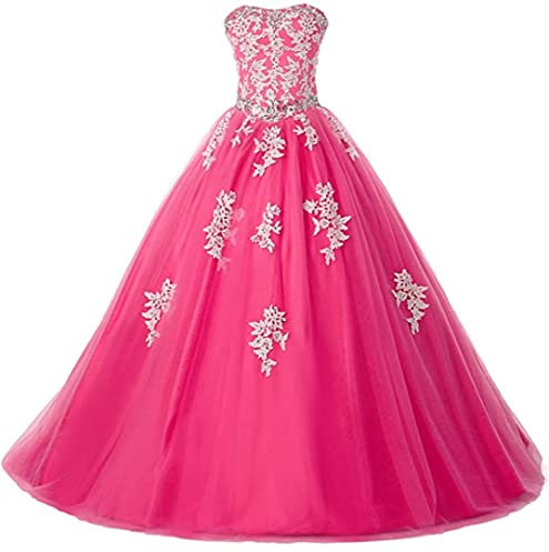 XUYUDITA Robe de Bal de Quinceanera en Dentelle pour Femme, Rose foncé., 48