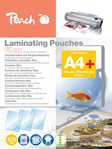 Peach Laminierfolien A4 - 125 mic - 100 pouches - abheftbar - zum praktischen Abheften im Ordner - kompatibel mit Laminiergeräten aller Markenhersteller - S-PP525-21