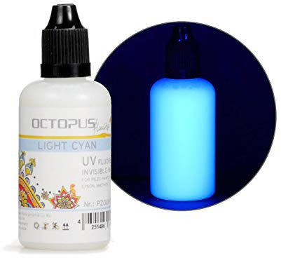 Octopus UV Fluoreszierende, unsichtbare Tinte kompatibel für Epson und Brother Drucker, Light Cyan