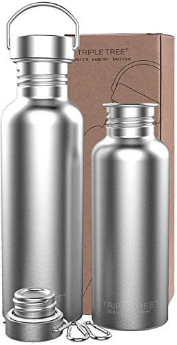 TRIPLE TREE Trinkflasche Edelstahl 500ml 700ml 1l BPA Freie,Vakuumisolierte Metall Wasserflasche für Outdoor, Büro, Camping, Sports (1000ml)