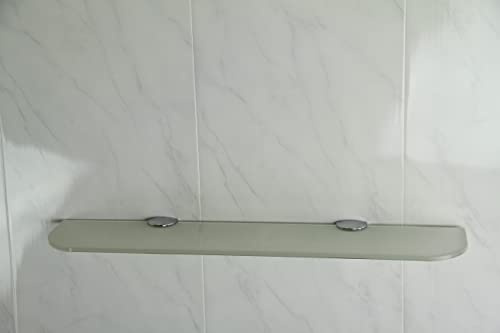 BSM Marketing Glass shelf with curved corners 3 sizes 300mm 400mm 500mm and 3 colours Clear White Black Bathroom Kitchen Bedroom (500mm x 100mm, White)