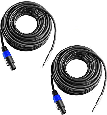 Yoico 2Pcs 25 Feet Professional Speakon to 1/4 Speaker Cable, Pair 25 ft 12 Gauge Speakon to 1/4 Male Inch Audio Amplifier Connection Heavy Duty Cord Wire with Twist Lock