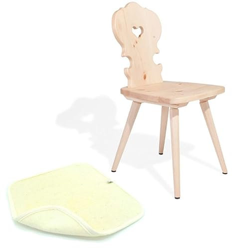 4betterdays.com NATURlich leben! 2 Klassische Bauernstühle aus Zirbenholz mit 2 Sitzkissen aus Schafwolle - echte Handarbeit aus Österreich