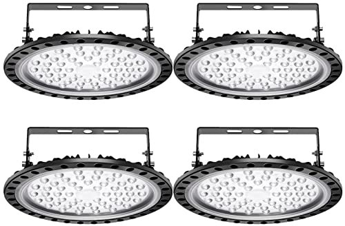 Viugreum 4 PACK UFO LED 200W, Foco LED de Exterior 200W, ​Lámpara de Alta Bahía 20000LM, Blanco Frío 6500K, Lámpara Industrial IP65 Impermeable,Campana Led Industrial para Garaje/Fábrica/Taller