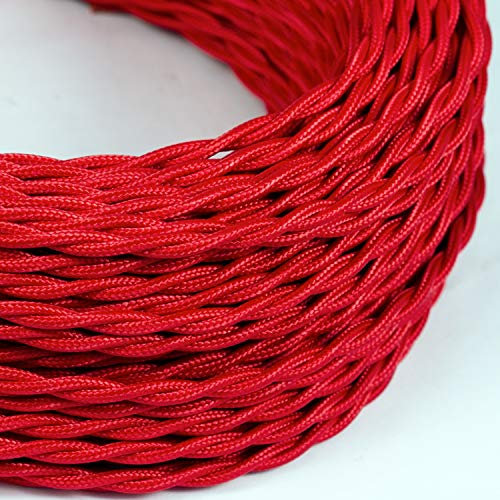 Amarcords - Cavo elettrico tessile colore ROSSO trecciato seta 10 metri con messa a terra 3x075mm - Filo rivestito in tessuto colorato vintage per lampade lampadari applique e abat jour.