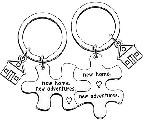 TOFBS Porteclés Puzzle Acier Inoxydable Maison Gravé Pendentif Couple Amitié Déménagement Souvenir Accessoire