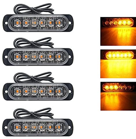 RIGIDON 4 Pcs 6 LED orange feu de freinage stroboscopique, 12V 24V Barre lumineuse led pour offroad véhicule voitureutilitaire, bateau, remorque, caravane, 3000K Balise clignotante de sécurité