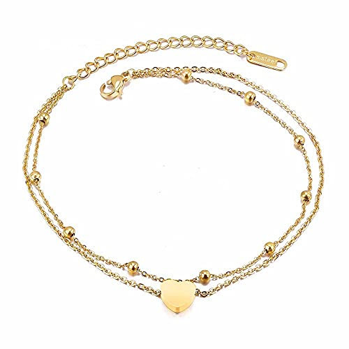 Kim Johanson Edelstahl Damen Fußkettchen *Heart* in Gold mit einem starken Karabinerverschluss inkl. Schmuckbeutel