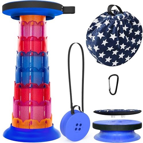 ALEVMOOM Tragbarer klapphocker mit Kissen,Campinghocker faltbar,hocker,werkstatthocker,teleskophocker Faltbarer für Erwachsene, Tragfähigkeit 550lb mit Tasche Karabiner (Blauer Regenbogen)