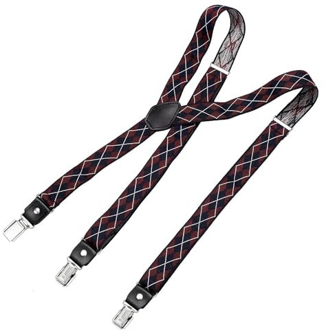 DonDon Hosenträger Herren kariert blau rot weiß schmal 2,5 cm - Extra starke Clips für Anzug - Hosenträger Herren extra stark - Ideal für Männer oder Damen Rockabilly Suspenders
