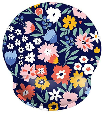 Tapis de souris en mousse à mémoire de forme avec support de poignet confortable et rembourré - 22,9 x 25,4 cm - Tapis de souris pour ordinateur portable (mousse à fleurs vibrantes)