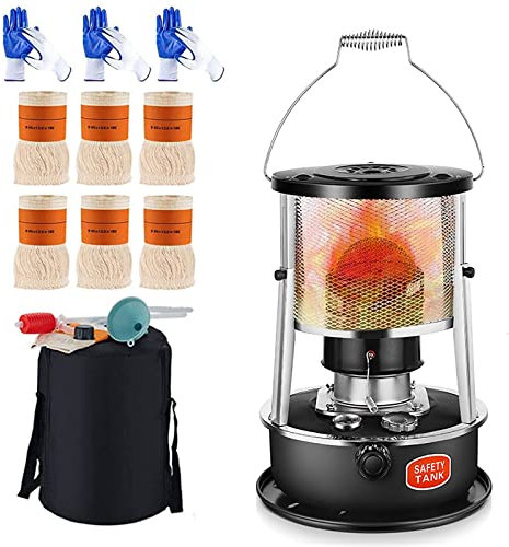 Petroleumofen für Innenräume, 4.5L Petroleum Heizung, 2600 W Tragbarer Badezimmer Petroleumheizung, 360 ° Mobile Heizung mit 6 Ersatzdochten und 3 Handschuhe, für Camping Zeltheizung Kochen