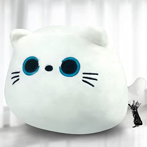 Kyduu Squishmallow Katze Plüschtier, Stofftier Kawaii Katze, Weiß Katzen Plüschtier, Plüschkissen Spielzeug, Kuscheltier Ausgestopftes Tier, Weighted plushie, Cat Plush (600g)