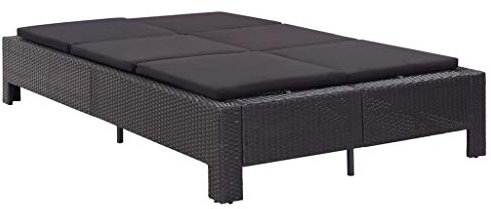 RONGQI 2-Personen-Sonnenliege mit Auflage, Gartenliege, Liegestuhl, Sonnenstuhl, Sonneninsel Outdoor, Gartenmöbel, Bäderliege, Relaxliege,Schwarz Poly Rattan