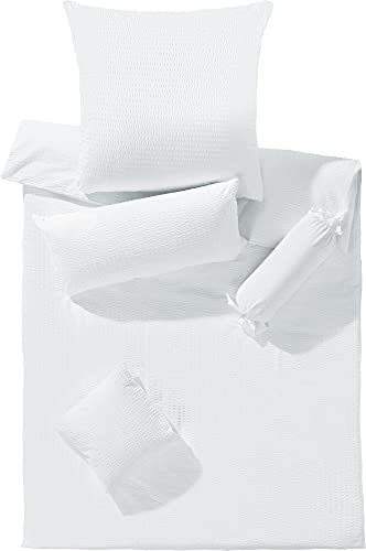 Erwin Müller Seersucker Bettwäsche Uni Rosenheim mit Hotelverschluss weiß Größe 80x80 cm / 135x200 cm - für die warme Jahreszeit, bügelfrei, atmungsaktiv
