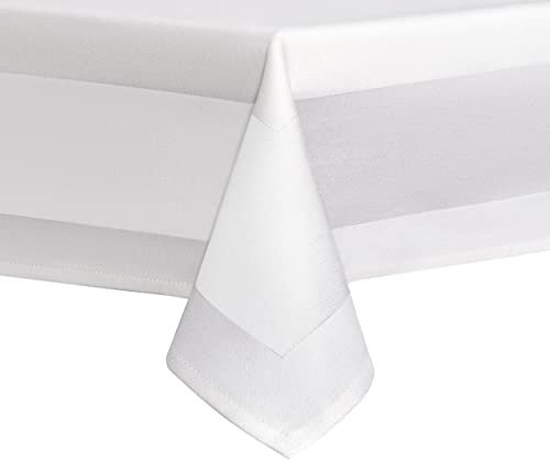 Damast Tischdecke aus 100% Baumwolle Gastro Edition Weiß Eckig 110 x 280 cm Feinste Vollzwirn Qualität aus hochwertigem Ringgarn