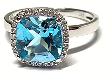 Ring 585/- Weißgold Blautopas Brillanten 0,14ct Solitär Klassiker #56