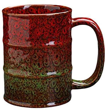 YlobdolY 600ml Large Ceramic Coffee Mug with Handle, Novelty Barrel Shaped Vintage Tea Cup Espresso Mugs Teacups for Office and Home, Unique Gift for Men Women,Red Green
