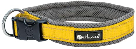 Petlando Mesh-Outdoor-Hundehalsband Gelb mit reflektierenden Streifen XL Halsumfang 55-60 cm
