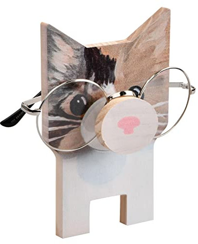 FESSOSKO Porta Occhiali Legno Animali, Porta Occhiali da Tavolo Supporto per Occhiali Creativo Porta Occhiali in Legno Fatto a Mano, Divertente Espositore per Collane, Orologi, Occhiali da Sole (Cat)