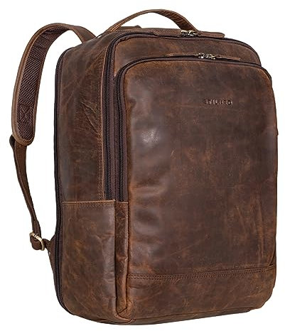 STILORD 'Beck' Leather Laptop Backpack Mens 16 Inches Daypack Vintage Leather Backpack Laptop Rucksack School Backpack Leather Boys, Colour:Zamora - Brown