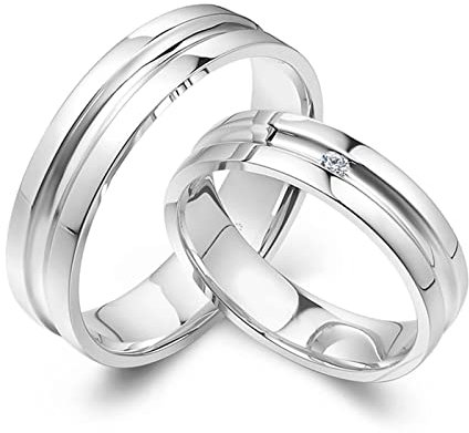 AMDXD Goldschmuck Ringe Diamant 0.02ct, Preis für 2 Verlobungsring Platin Klassiker Design Freundschaftsringe Pärchen Ringe Diamantring, Damen 58 & Herren 56