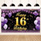 Koliphy 16. Geburtstag Deko, 16. Happy Birthday Banner für Jungen Mädchen, Schwarz Lila Stoff 16 Geburtstagsbanner Hintergrund Party Dekoration Drinnen und Draußen