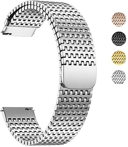 Fullmosa Uhrenarmband 18mm Metall Edelstahl Watch Band Smart Watch Ersatzband Magnetische Schließe für Samsung Galaxy Watch 42mm/Huawei gt2/Garmin vivoactive 4s, Silber 18mm