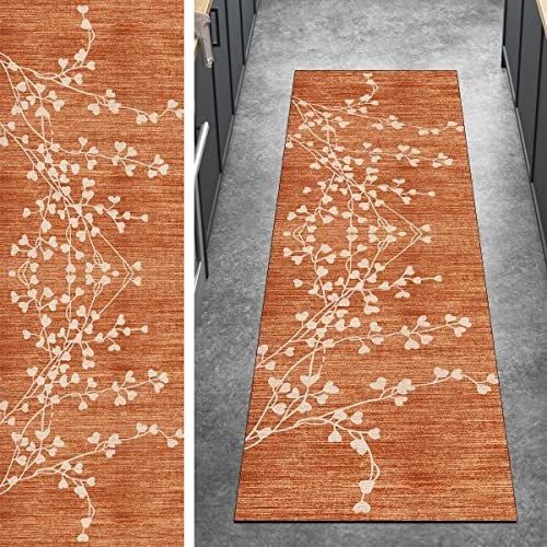 Ymural Teppich Läufer Flur Meterware Vintage Teppichmatten 50x80CM Orange Kücheläufer rutschfest Lang Teppichläufer Waschbar Kurzflor Polyester Korridor Schlafzimmer, Anpassbar Breite 40-120cm