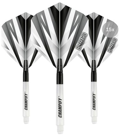 Champify® 15 x 36mm FusionTech Dart Schäfte und 15 x Blizzard Flights | Kunststoff & Aluminium Shafts und Flights als Dart Zubehör für Steeldarts und Softdarts | Für Dartpfeile mit 2BA Gewinde