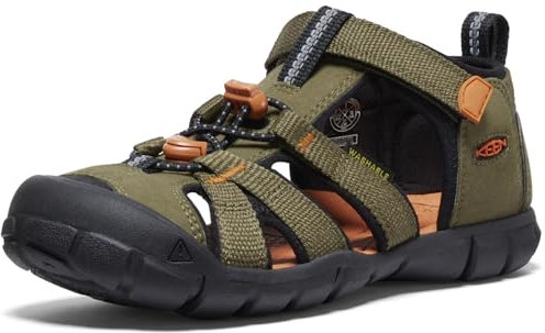 KEEN Unisex-Kinder Seacamp 2 CNX Closed Toe Sandalen, Dark Olive/Gold Flame
