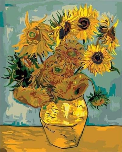 Figured'Art Vorgedrucktes Kreuzstich-Set 32x40cm - Van Gogh - Sonnenblumen - Komplett vorgedruckte Baumwoll-Aida-Leinwand 11 CT - Perfekt für Erwachsene und Anfänger