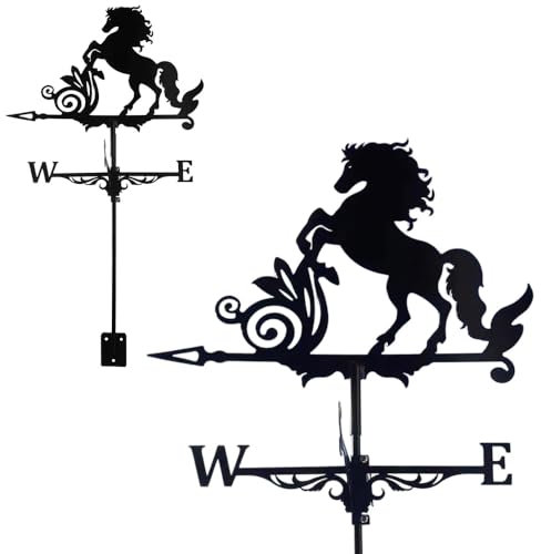 Edelstahl-Wetterfahne, Wetterfahne aus Metall, Witch Wetterfahne aus Edelstahl, mit Dachhalterung, Gartendekoration für den Außenbereich, Bauernhof, Pavillon, Garten (Pferdemuster)