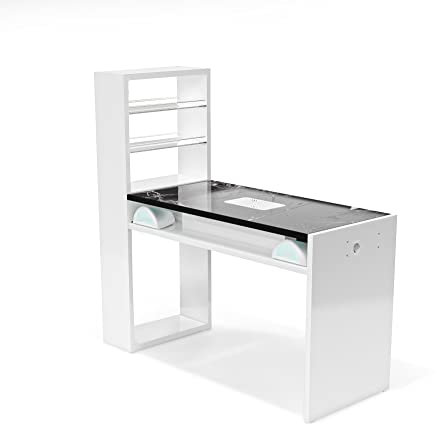 Mesa de uñas de manicura profesional, con aspirador de uñas, set de reconstrucción, 124 x 73 x 50 cm, modelo Worker Plus (mármol negro + aspirador 300)