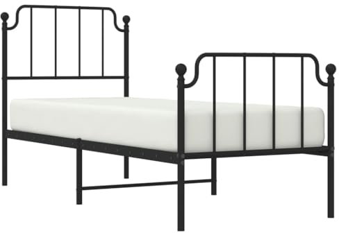 vidaXL Bettgestell, Bettrahmen mit Lattenrost Metallbeinen, Bett Gästebett mit Kopfteil Fußteil, Metallbett Einzelbett Schlafzimmerbett, Schwarz 80x200cm Metall