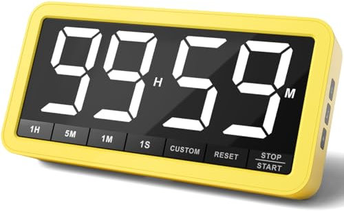 VOCOO Extra große Digitale Zeitschaltuhr: 19,8 cm LED-Bildschirm, starker Magnet, 3 Helligkeit, 4 Alarmtöne, 4 Lautstärken, Countdown Timer für Küche, Klassenzimmer, Fitnessstudio (Gelb)