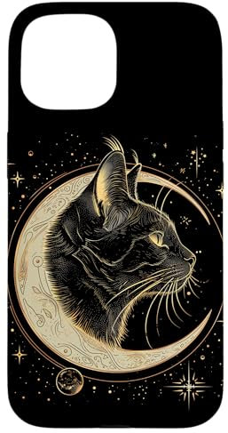 Hülle für iPhone 15 Katze Halbmond Gothic Hexe Schwarz Katzenliebhaber