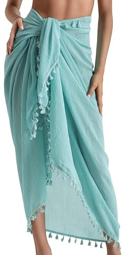 AVAYUU Damen Sarong Pareo Strand Wickelrock Lang Strandkleid Tücher Sexy Bikini Vertuschen Sommer Badeanzug Cover up Strandtuch Vertuschung Wrap TapisserieWickeltuch mit Quaste Blau