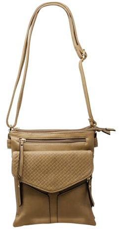 FARKZIQ New Ladies Women Adjustable Strap Quilted Front Flaps Shoulder Bag Tassels Bow Crossbody Bag Zipped Pockets