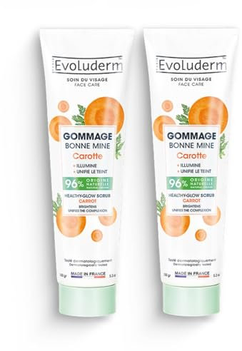 EVOLUDERM – Gommage Bonne Mine Carotte – 150 ml – 94% d’Ingrédients d’Origine Naturelle – Végan – Fabrication Française - Lot de 2 x 150 ml