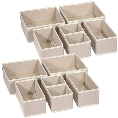 wintfarm Kleiderschrank Organizer,12 Stück Schrank Organizer,Schubladen Organizer,Ordnungssystem Schublade,12er Unterwäsche Organizer Socken Organizer (Beige)