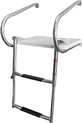 Boat Ladder 2 Step Folding Boat with Swim Platform, Non-Slip Stainless Steel Telescopic Ladder for Boat Yacht Ship, Easy to Install