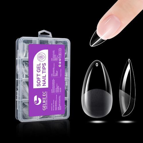 Gelike ec Capsule Americaine Ongle Gel, Faux Ongles Amande moyen 240 Pièces 12 Tailles Couverture Complète, Semi - mat PMMA Gel Pose Americaine Ongle Transparente