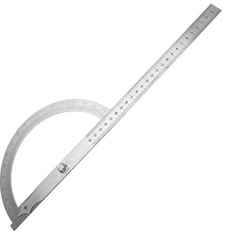 Qukaim Goniometro in acciaio inox, righello goniometro da 200 x 300 mm, angolo rotante da 0 a 180 gradi, misuratore di angolo di precisione per la lavorazione del legno e la lavorazione dei metalli,