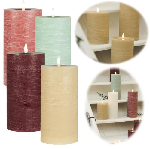 LS-LebenStil 3D LED Stumpenkerze Nyhavn Beige 15x10cm Echtwachs flackernde flammenlose Kerzen Akku Batterie optional mit Fernbedienung Timer Blockkerze Adventskranz Deko Hochzeit