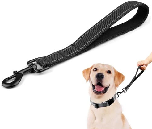 Kurzführer Hund, Kurzleine Hund, Hausleine für Hunde 30 cm Langes, Kurzes Trainingsseil Mit Bequem Gepolstertem Griff Drehhaken aus Metall für Mittlere Große Hunde, Schwarzes