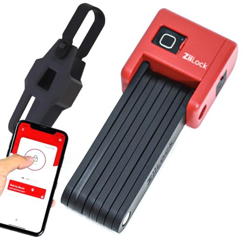 Smartes Faltschloss mit Fingerabdruck und App, Kompakt und Diebstahlsicher (Hero Red)