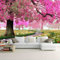 Romantischer Rosa Kirschbaum 3D Tapete Poster Restaurant Schlafzimmer Wohnzimmer Sofa TV Dekorative Wand-200cm×140cm
