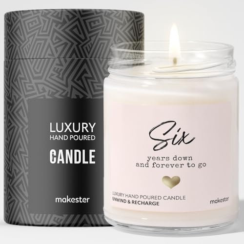 6th Wedding Anniversary Candle Gift - Luxury Soy Wax - Vanilla, Jasmine, Sugared Almond - Makester