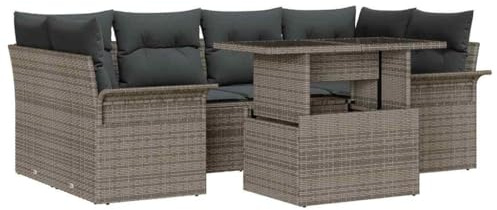 vidaXL 7-teiliges Gartensofa-Set mit Kissen, modulares Outdoor-Sitzmöbel in Grau, perfekt für Balkon und Terrasse, bequem für 5 Personen, wetterfestes Design, geflochtene Möbel für die Terrasse